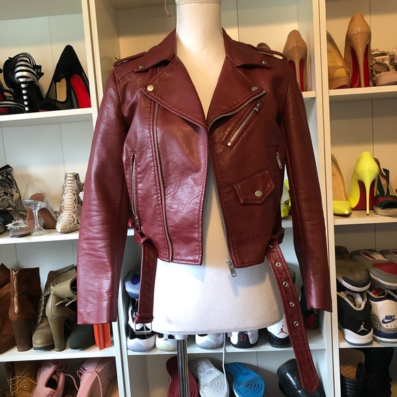 zara burgundy leather jacket